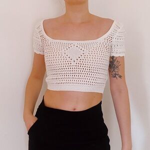 Top Shop White Crochet Women Crop Top size US 4